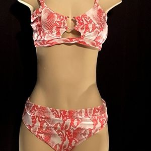 ORANGE SNAKE PRINT TWO PIECE SWIMSUIT